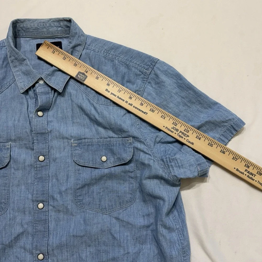 Lucky Brand Western Snap Shirt Mens Medium Blue Chambray Linen Blend M - Picture 12 of 13